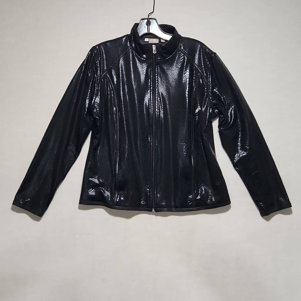 Vintage Tail Tech Women's Size Large Black Faux Leather Crocodile Print Jacket